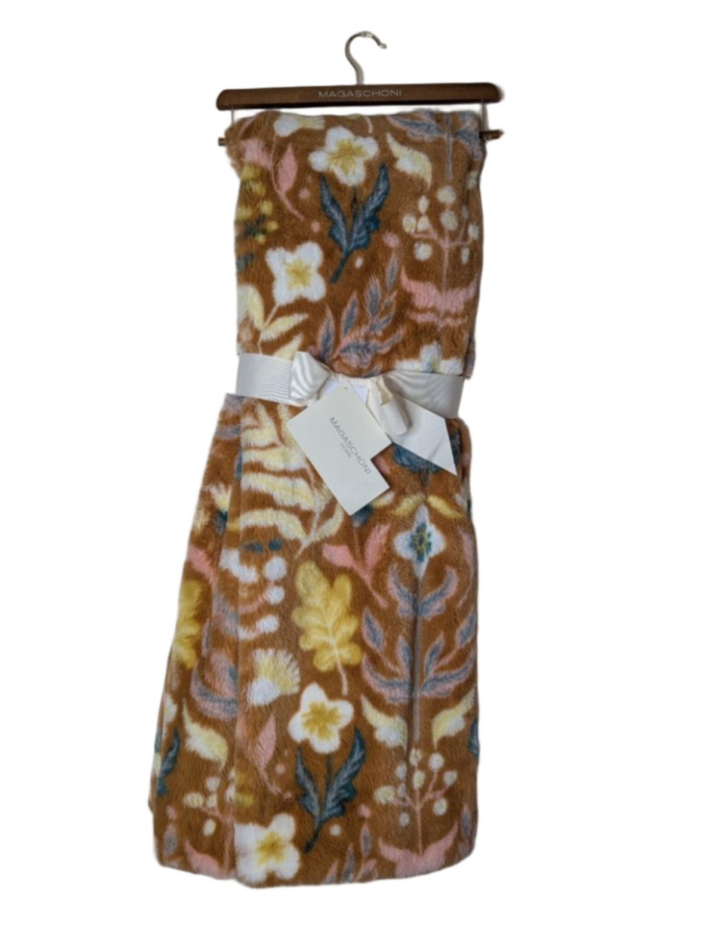 MAGASCHONI HOME Floral Faux Fur Throw Blanket 50"X70" Brown Multicolor
